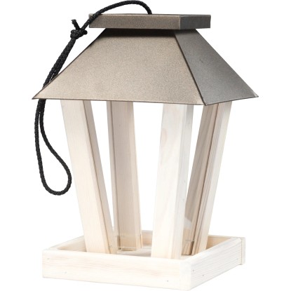 Vtáčie krmítko, borovicové drevo/akryl/kov, prírodná/medená, 18,5 x 18,5 x 27 cm