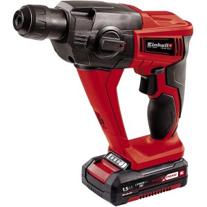 Akumulátorové vŕtacie kladivo Einhell 18 V Power X-Change TE-HD 18 Li s 2,5 Ah batériou v červeno-čiernom prevedení.