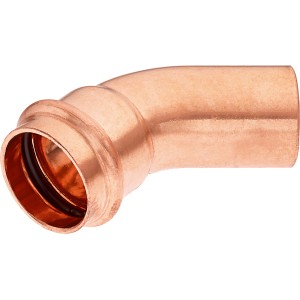 Medené lisovacie koleno 45 stupňov, priemer 28 mm x 18 mm pre inštalatérske a vykurovacie práce.