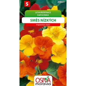 Zmes semien kvetov kapucínky v žltej, oranžovej a červenej farbe.