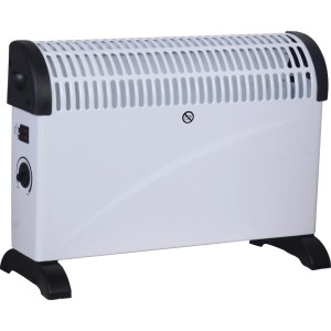Biely konvektor Idala 2000 W s čiernou základňou a termostatom.