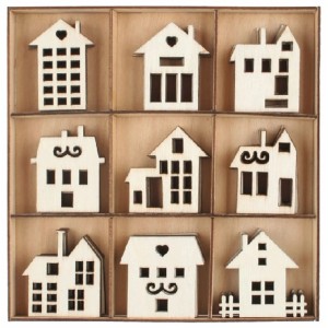 Anděl Přerov Súprava drevených dekorácií - domy 3,5 x 3 x 0,2 cm, 54 ks