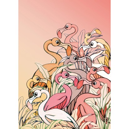 Komar Vliesová fototapeta Flamingos and Lillys 200 x 280 cm