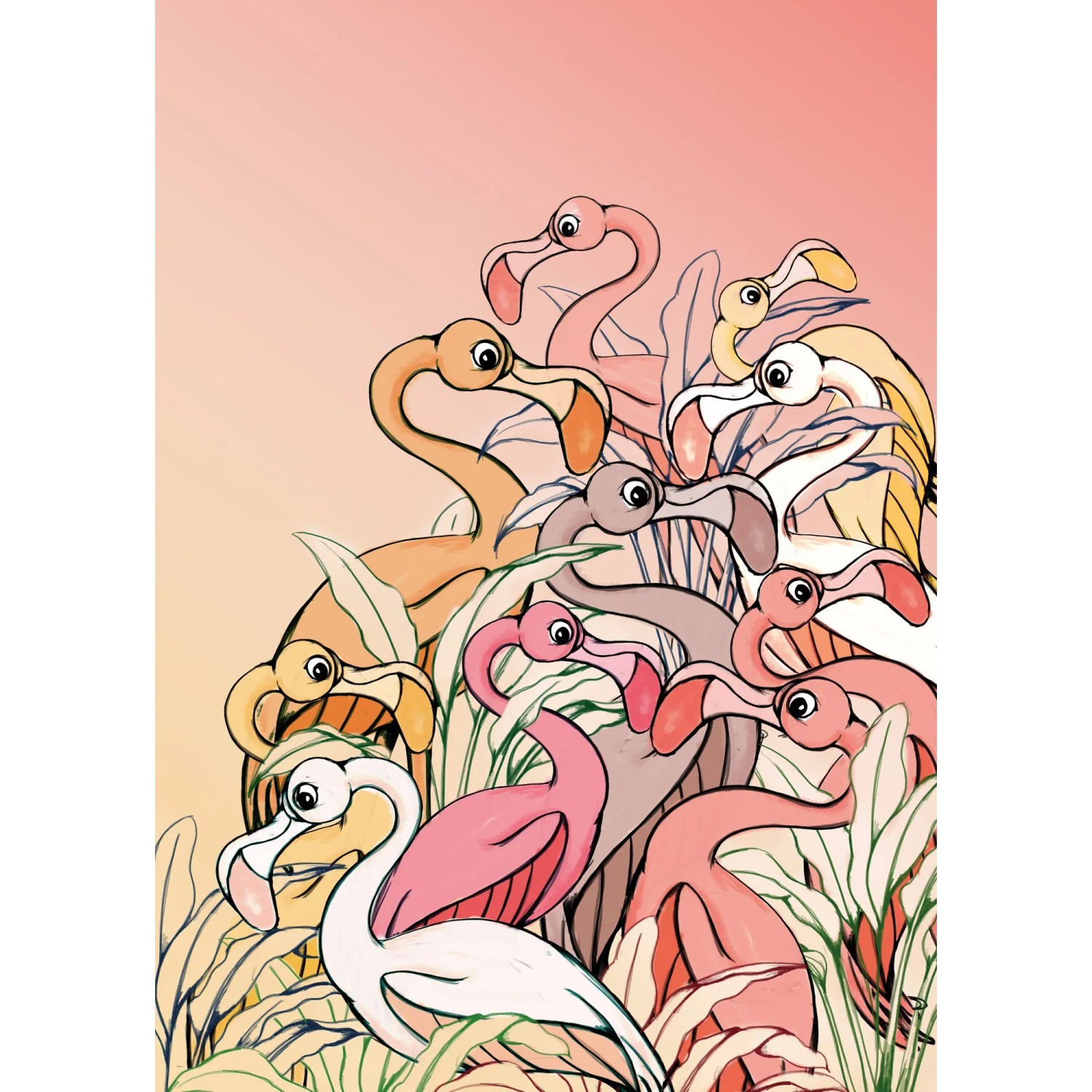 E-shop Komar Vliesová fototapeta Flamingos and Lillys 200 x 280 cm
