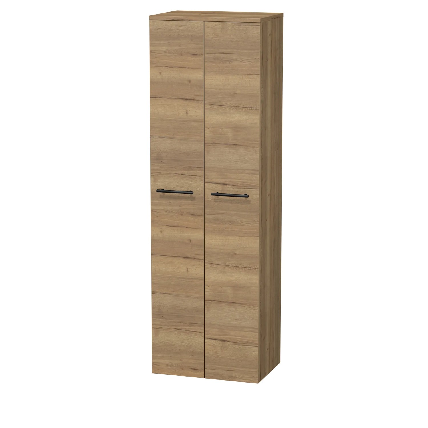 E-shop INTEDOOR Vysoká skriňa BEE, úchyt čierny, 2 dvere, š. 50 cm, dub Halifax