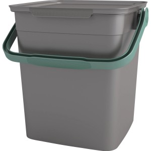 Sivý bio kompostovací kôš Smart 9 l s vekom a zelenou rukoväťou.