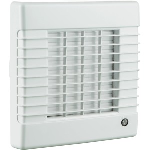 Biely kúpeľňový ventilátor Ø 100 mm so žalúziou a dobehom pre kúpeľňu, kuchyňu a WC.