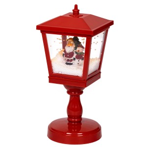 Červená LED lampa Lumineo so Santa Clausom a snehuliakom, vianočná dekorácia do interiéru, 13,5x13,5x32,5 cm.