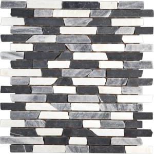 Mramorová mozaika Black Grey White Mix Brick, 28,5x30,5 cm, na steny a podlahy.