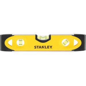 Žltá vodováha Stanley Torpedo, 23 cm, plast/hliník, s tromi libelami.