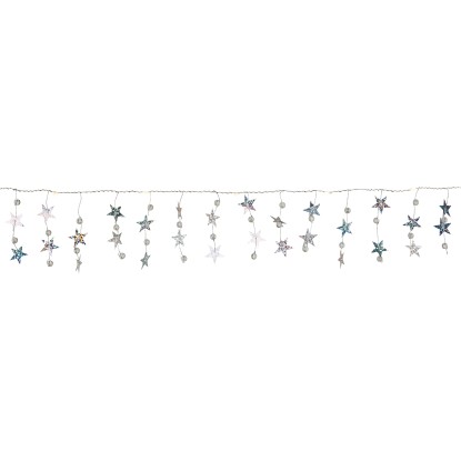 LED svetelná reťaz strieborné hviezdy 15 LED diód s teplým bielym svetlom 150 cm