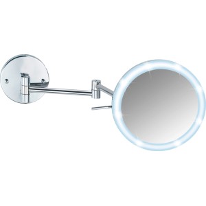 Wenko Power-Loc LED nástenné zrkadlo Aura, okrúhle kozmetické zrkadlo s LED osvetlením a chrómovým vzhľadom.