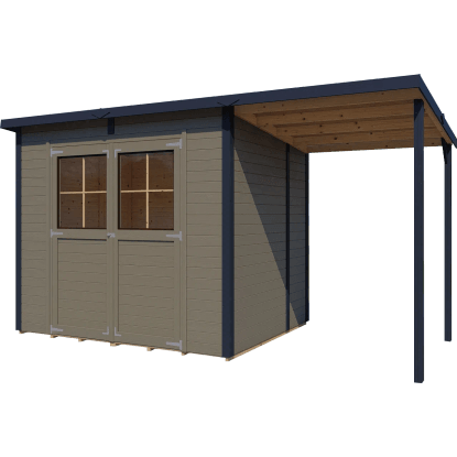 Bertilo Drevený domček na náradie Einfach 3 Plus, béžová, 385 x 180 cm