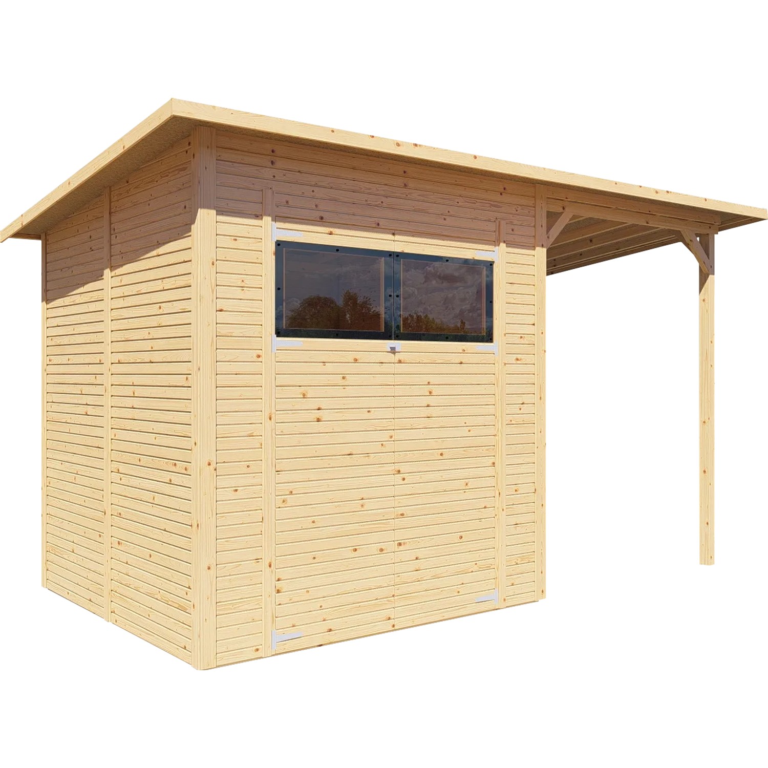 E-shop Bertilo Drevený domček na náradie Pent Modern 3 Plus, prírodný, 371 x 202 cm