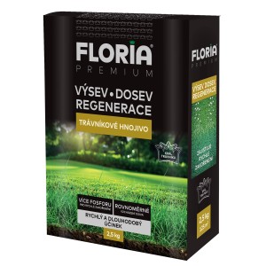 Floria Premium trávnikové hnojivo pre výsev, dosev a regeneráciu, 2,5 kg.