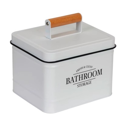 Wenko Kovový kúpeľňový box s vekom Pali, biela, 18 x 16 x 15,5 cm