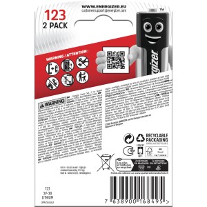 Energizer Lithium 123 fotobatéria, 2 kusy. Dlhotrvajúce 3V batérie pre fotoaparáty a fotografické príslušenstvo.
