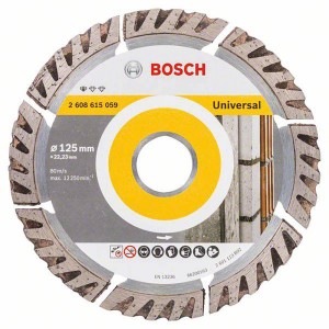 Diamantový rezný kotúč Bosch Standard Universal, priemer 125 mm pre uhlové brúsky.