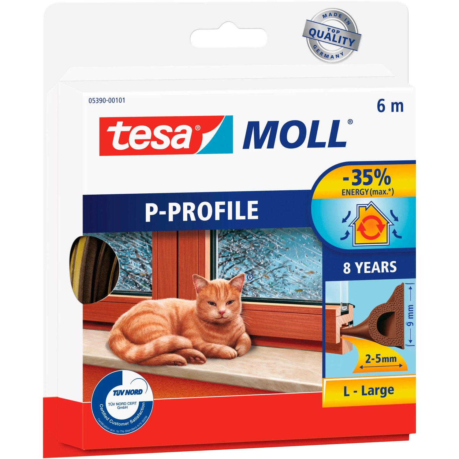 E-shop tesa Gumené tesnenie pre dvere a okná tesamoll P-profil, hnedá 6 m x 9mm x 5,5mm