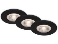 BRILO Vstavané LED svietidlo Kulana, 3 ks, stmievat., matné čierne, pr. 9 x 2,5