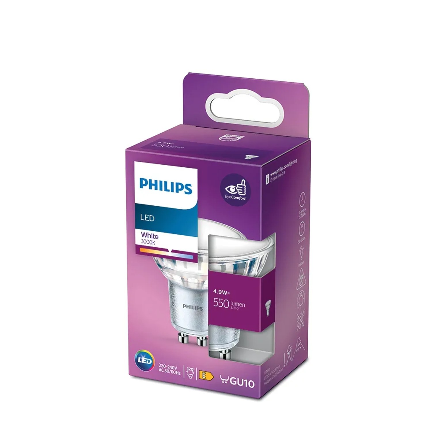 E-shop Philips Classic LED žiarovka GU10, 4,9 W, 550 lm, 3000 K
