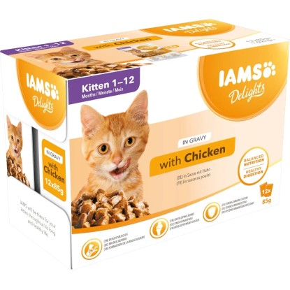 IAMS Multipack Delights Kitten s kuracím mäsom v omáčke 12x 85 g