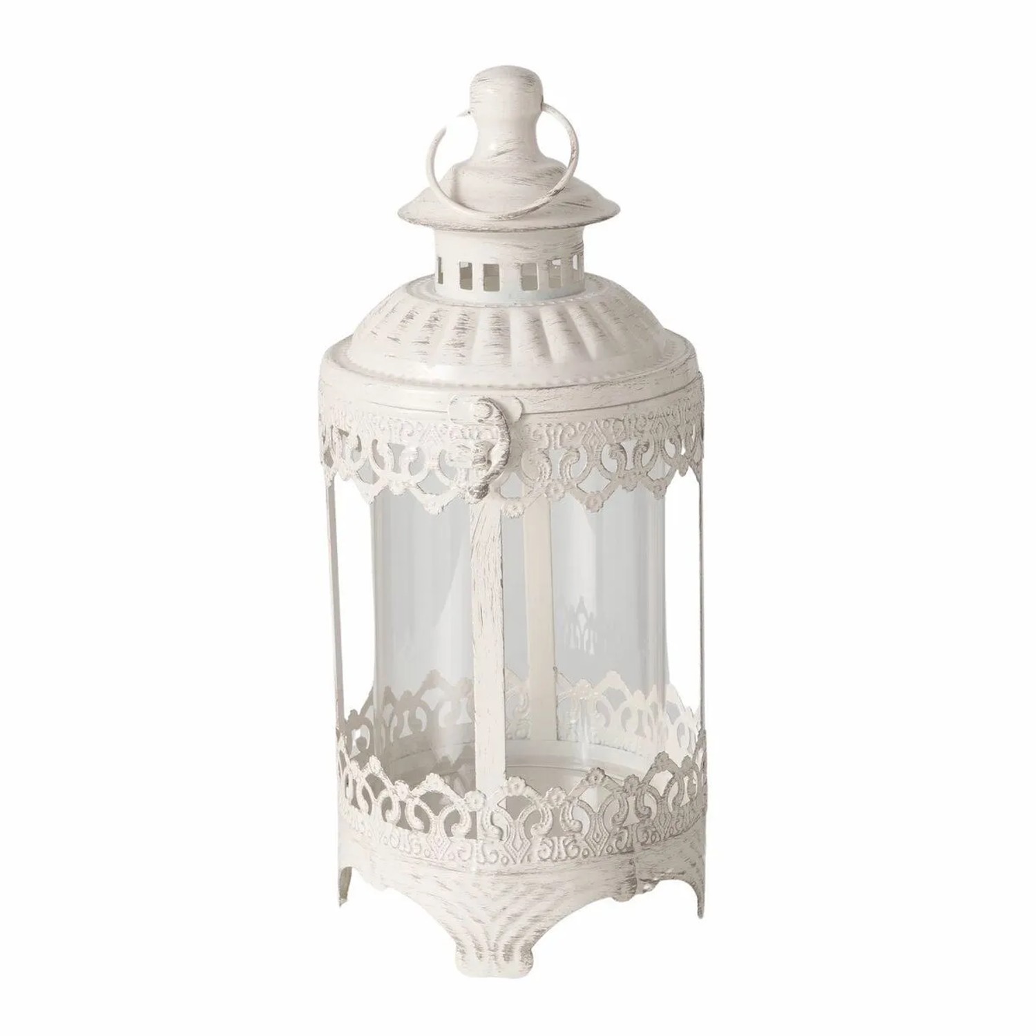 E-shop Boltze Kovový a sklenený lampáš Penelope, krémovo biely, pr. 13 x 29 cm