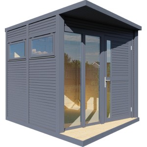 Moderný antracitový záhradný domček Bertilo Concept Office s oknom a dverami.