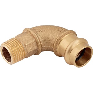 Lisované koleno 90 stupňov z červeného bronzu, 18 mm x 21 mm (R 1/2), pre inštalácie medených rúrok.