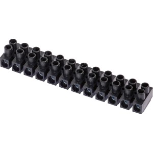 Čierna 12-pólová svorkovnica (Ø 1,5-4 mm) na spájanie káblov.