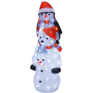 Viacfarebná LED vianočná figúrka (59 cm) so snehuliakom, medveďom a tučniakom na vonkajšie použitie.