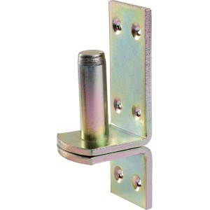 Žlto pozinkovaný naskrutkovací záves D1, 115x40 mm, čap Ø 16 mm, na upevnenie vratových pásov.