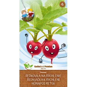 Balíček semien reďkovky, odroda t.b.t., s vtipnou ilustráciou.