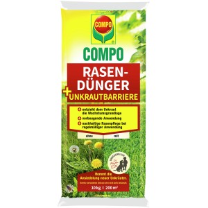 Compo Hnojivo na trávnik + bariéra proti burine, 10 kg vrece pre cca 200 m² trávnika.