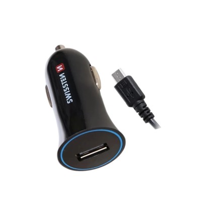 Čierny t.b.t. adaptér do auta s USB portom a Micro-USB káblom pre mobilné príslušenstvo.