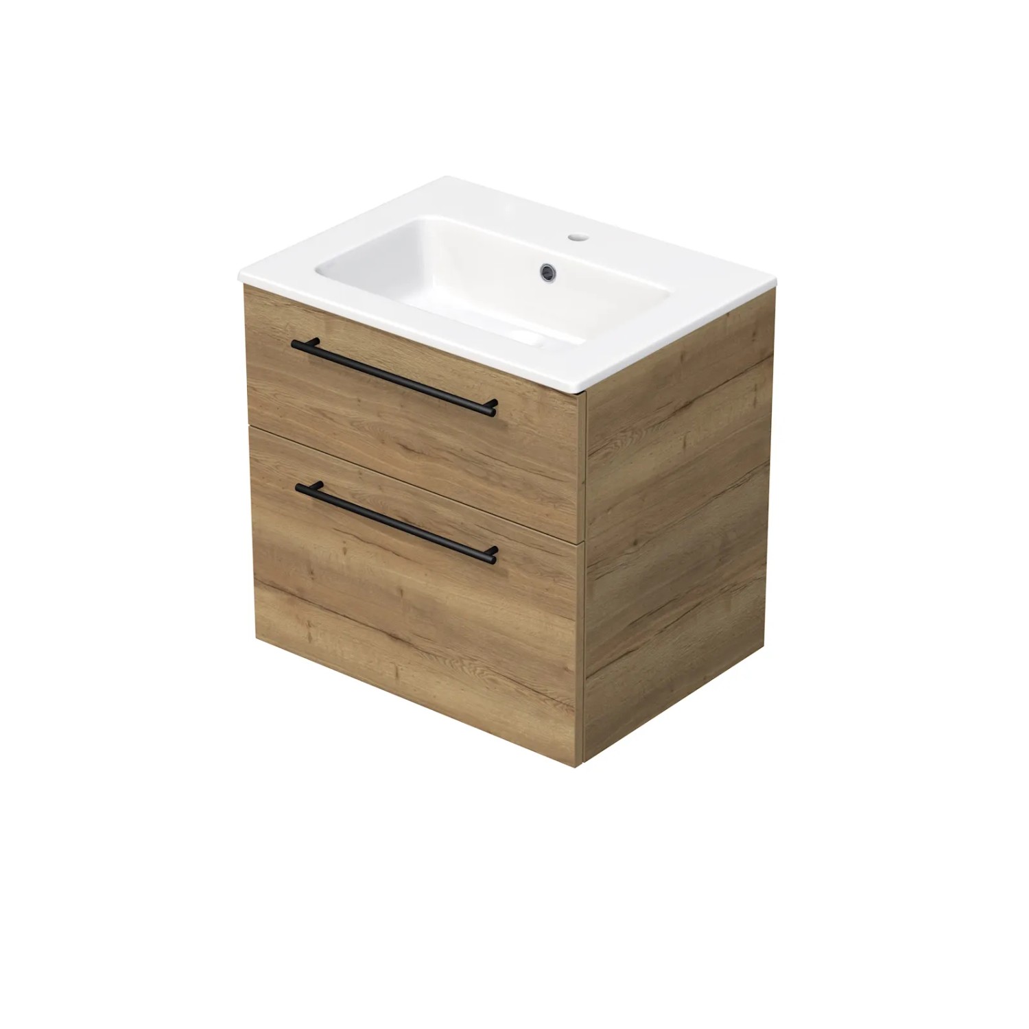 E-shop INTEDOOR Kúpeľ.skriňa+umývadlo BEE, úchyt čierny, 2 zás., š. 61 cm, dub Halifax