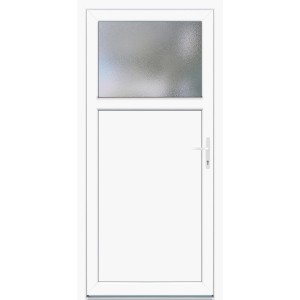 Biele plastové vedľajšie vchodové dvere K 504-88 s ornamentálnym sklom a pravým dorazom.