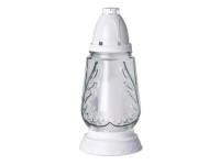Cintorínska sklenená lampa okrúhla zdobená, 24,5 cm + sviečka 100 g Cintorínska sklenená lampa okrúhla zdobená, 24,5 cm + sviečka 100 g