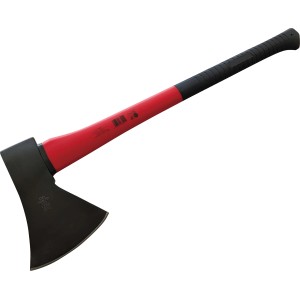 Rýnska sekera, 1250 g, s čiernou oceľovou hlavou, červenou rukoväťou a gumovou rukoväťou. Ideálna na rúbanie a štiepanie.