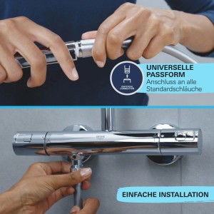 Inštalácia ručnej sprchy Grohe QuickFix Vitalio SmartActive 130 Cube chróm na štandardnú sprchovú hadicu.