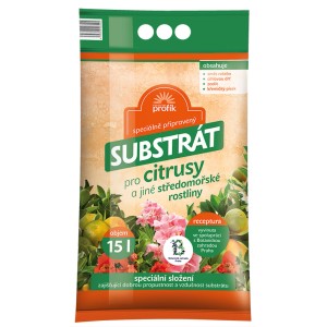 Vrece zeminy pre citrusy s etiketou. Vhodné pre citrusy a stredomorské rastliny.