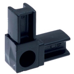 Čierny rohový spojovací prvok pre rúrky Arcansas Quicktech PVC (2x5 cm) pre vlastné nábytkové konštrukcie.
