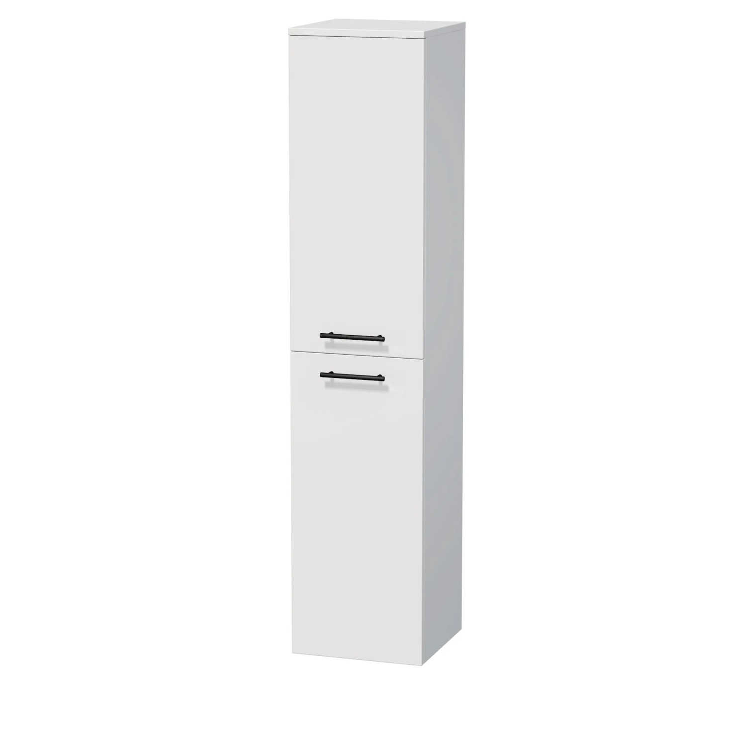 E-shop INTEDOOR Vysoká skriňa BEE, ľavá, úchyt čierny, 2dvere, kôš, š.35cm, biela lesk