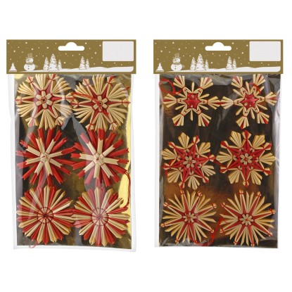 6 slamených hviezd prírodné červené 7 cm