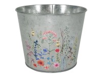 A.H.G. Zinkový kvetináč s kvetinovou potlačou, strieborná, pr. 17,5 x 14 cm