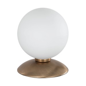 Nočná lampa Paul Neuhaus Bubba z mosadze s opálovým sklom, okrúhly tvar.