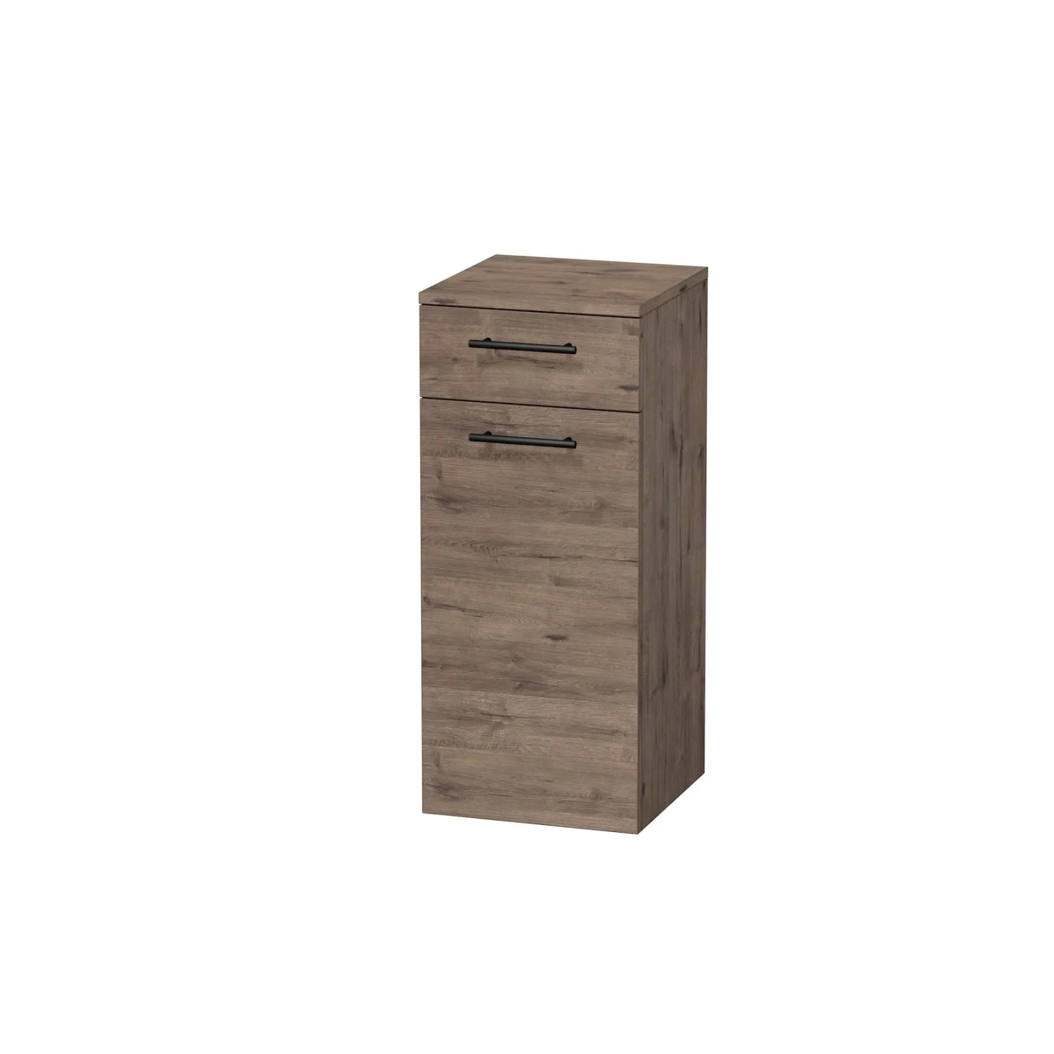 E-shop INTEDOOR Nízka skriňa BEE, úchyt čierny, 1 zásuvka, kôš, š. 35cm, dub Wellington