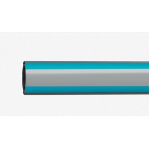 Gardena Classic záhradná hadica, sivá s dvoma tyrkysovými pruhmi, viditeľný prierez. Robustná PVC hadica 19 mm.