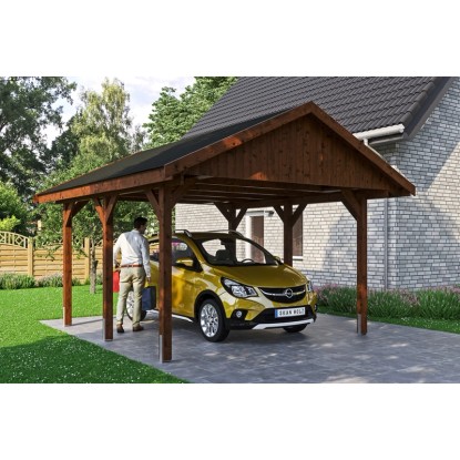 Skan Holz Prístrešok na auto Wallgau orech, čierne šindle, 430 x 500 cm