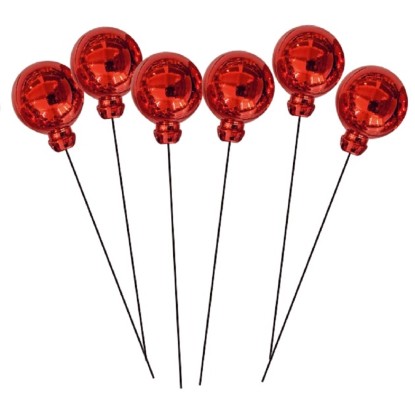 Plastové guličky na drôtiku, červené, 2 cm, 8 ks v krabičke